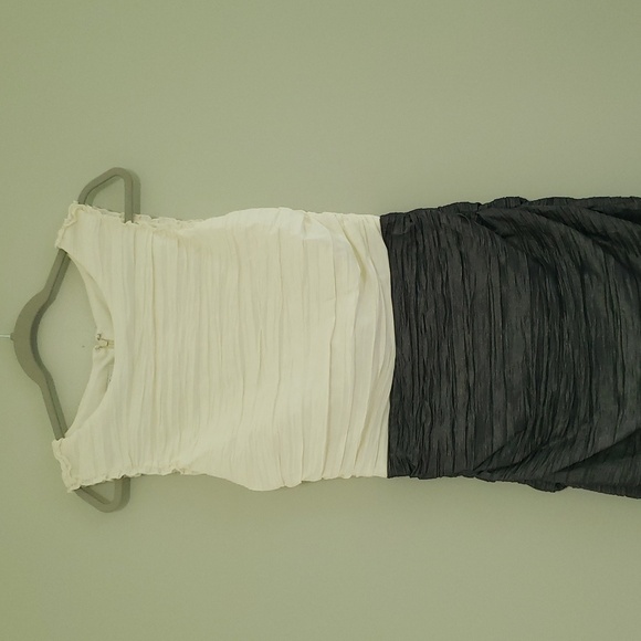 Suzi Chin For Maggie Boutique Sleeveless Mini Dress 8 White Gray Ruched Stretch - Picture 3 of 14